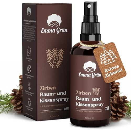 Emma Grün® Zirbenspray & Zirbenduft 100ml [AUS WILDWUCHS] - Raumspray & Kissenspray mit Naturreinem Pinus Cembra - Natürliches Zirbenspray für Auto Duft, Raumduft & für Zirben Produkte