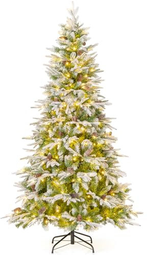 LIFEZEAL Albero di Natale con Luci Incorporate, 190cm, Albero di Natale, con 290 Luci, 765 Rami Foltissimi, 62 Pigne, Apri da Solo, Base in Metallo, Christmas Tree, Albero di Natale Innevato, Argento