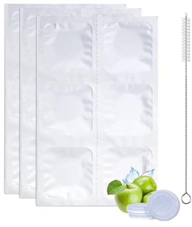 18PCS Water Bottle Cleaning Tablets, Bottle Clean Sterilising Tablets Descaler Reservoir Cleansing Coffee Machine Cleaner Removes Bacteria Odors Individually Packed with 1 Bottle Brush (Apple Flavor)
