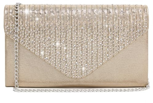 Dasein Pochette da donna in raso satinato, pochette a tracolla, per feste, balli di fine anno, matrimonio, busta, Oro rosato, Small