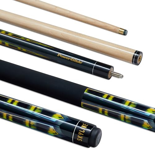 POWERGLIDE One 2-Piece Pool Cue Stick | Maple Wood Shaft & Ramin Butt with Decal | Pool Joint with Plastic Collar | Full Size 57