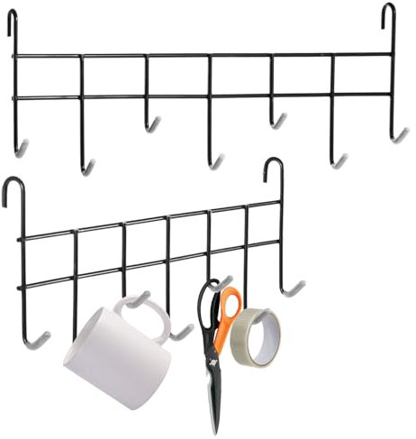 KKONHII 2 Stück 7 Haken Befestigung für Drahtregale, Gitterhaken für Wandgitter, Paneele, Hängehaken, Stahlregal, Zubehör, Metallhakenstangen für Aufbewahrung, Display, Organizer, 3,8 x 32,6 x 10,2 cm