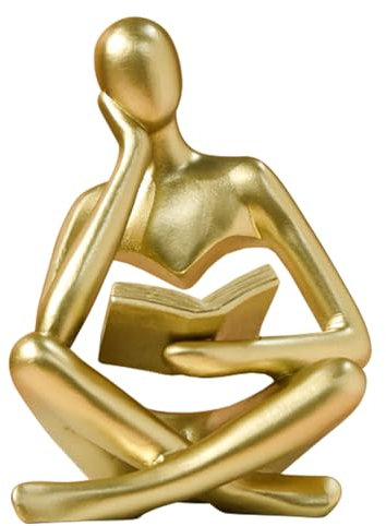 Große goldene Lesende-Frau-Statue, Denker-Skulptur, abstrakte Kunstfigur, Moderne ästhetische Deko für Zuhause, Wohnzimmer, Schlafzimmer, Büro, Regal, Tisch, Esstisch oder Bücherregal