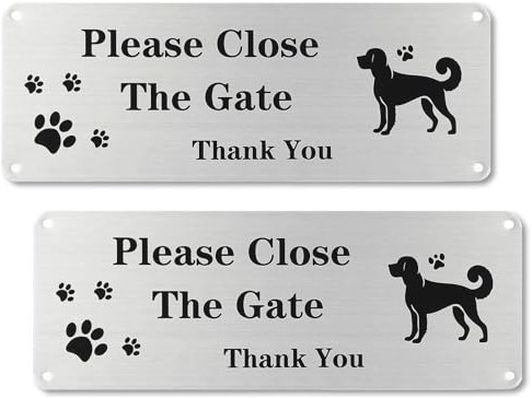 2 Pack Please Close The Gate Sign Dog,25×9cm Close The Gate Sign,Reflective Aluminium with Pre-Drilled Holes,UV Resistant, Waterproof, Anti-rust For Outdoor Gate Wall Fence
