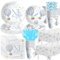 Suhelkit Hot Air Balloon 1st Birthday Party Supplies Boy, Mr Onederful Party Decorations, Blue Hot Air Balloon First Birthday Paper Plates and Napkins Set, Cup, Cutlery, Tablecloth, for 24 Guests