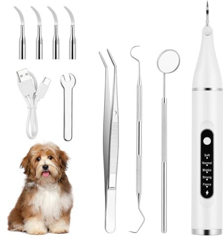 Aomig Cepillo Dientes Perro Ultrasónico, 5 Modos de Limpieza, Kit de Limpieza de Dientes de Perro con Luz Led y Recargable, Limpiador de Dientes contra Sarro, Mal Aliento y Gingivitis