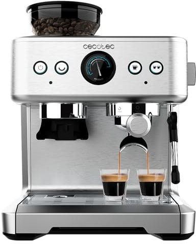Cecotec Cafetera Express Barista Power Espresso 20 Barista Maestro. 2250W, Calentamiento Thermoblock, Depósito Café 250g, Molinillo 20 Niveles, Bomba Presión con Manómetro Pressure Pro, Doble Salida