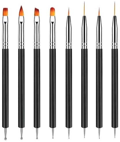 YPYMOD 8 Stück Doppel-Ende Nagel Pinsel, Nageldesign Pinsel, Doppel-Ende Nail Art Pinsel Kit Professionelle Maniküre Werkzeuge Kit（Schwarz）