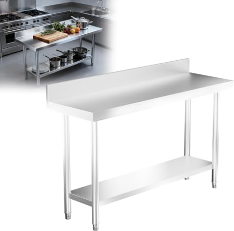 LZQ Edelstahl Arbeitstisch mit Aufkantung, Werkbank Profi Küchentisch Gastronomie Tisch Werkstatttisch mit verstellbaren Füßen, Zubereitungstisch Zerlegetisch Industrie Tisch, 150x50x85cm