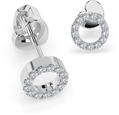 Ohrstecker Weißgold 585 mit 26 echten Diamanten 0.16 ct - Echtgold Kreis Ohrringe für Damen - Klassischer Ohrschmuck aus Echtgold - Geschenkidee