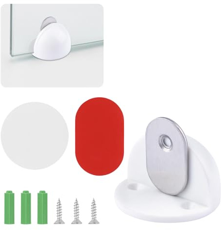 UFURMATE Magnetic Glass Doors Stopper, 1 Pack No Drill Floor Mounted Door Catch Silicone Floor Stopper for Bathroom Shower Door (White)
