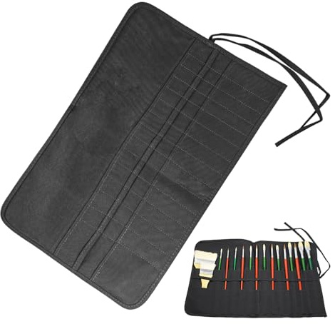 Solbrezeni Paint Brush Holder, Paint Brush Storage, Roll Up Brush Storage Pouch, with 30 Slots Pockets, for Acrylic Watercolor Paintbrushes Oil Face Pencils Pens Tools (Black)