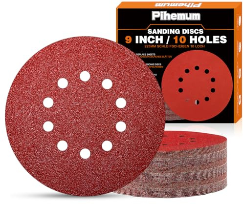 pihemum 60 Stück Schleifpapier 225mm klett 40 60 80 120 180 240 körnung 10 Loch schleifscheiben 225mm für giraffe trockenbauschleifer