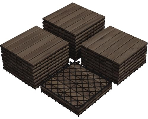 Yaheetech 1 Pack Acacia Wood Decking Tiles, 31 x 31cm, Total 27pcs, Black | Durable & Natural Material | Wood Plastic Interlocking Tiles| Non-slip Surface | For Patio, Balcony, Garden