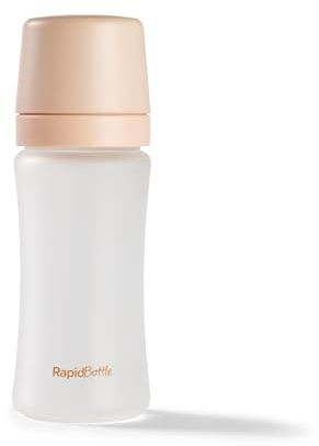 Nuby RapidBottle Biberon en verre anti-colique – Bouteille en verre revêtu de silicone avec tétine semblable à la poitrine | Alimentation rapide | Sans microplastiques | Stérilisation rapide | 255 g