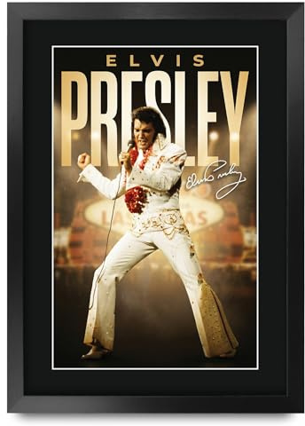 HWC Trading Elvis Presley Music Geschenke Geducktes Signiertes Autogramm Foto für Fans von Musik Memorabilien (ID-000178) - A3 Gerahmt