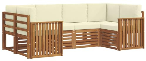vidaXL Sofagarnituren 6 pcs Natur und Creme Massivholz Akazie, Garten und Terrasse, modernes Outdoor-Sofa, gemütliche Lounge, langlebige Sitzgruppe