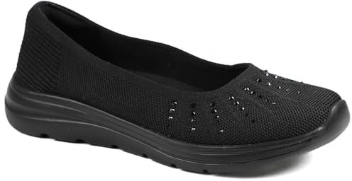 Pavers Wide Fit Memory Foam Sporty Pumps - Black Size 8
