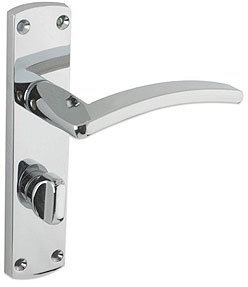 Toledo Door Handle Lever Bathroom on Backplate in Polished Chrome