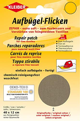 Kleiber Iron On Repair Patch for Fine Knit Textiles-40cm x 12 cm Size-Light Brown, 40 x 12 cm