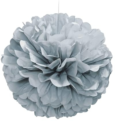 Silver Hanging Paper Tissue Pompom (40cm) 1 Piece - Vibrant Solid Color Party Decoration for Birthdays, Weddings, Baby Showers, and Events