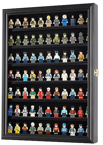 Miniature Action Figures Minifigure Display Case Thimble Wall Cabinet Shadow Box, solid wood (Black)