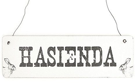 Interluxe Holzschild Shabby HASIENDA Vintage Schild Türschild Dekoschild Hase Hasenstall