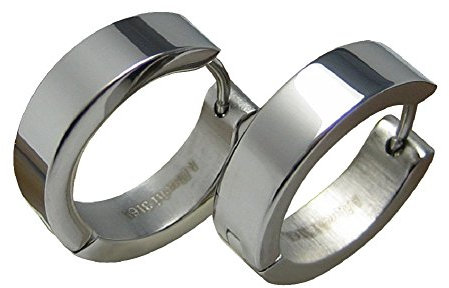 Kikuchi Herren Damen Ohrringe Klapp Creolen Edelstahl 5 mm / 18 mm Ø 10 Farben ER15102 (Silber Glänzend)
