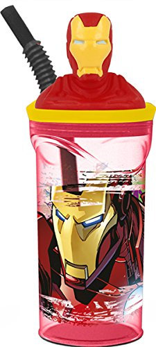 Kids 3D Character Drinking Tumbler Water Bottle with Expanding Straw (Ironman)