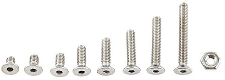 Kit de Vis Boulon Assortiment 300 pièces en Acier Inoxydable A2 avec Ecrous Douille Hexagonale Tête Fraisée Plate, M2.5 x 4/5/6/8/10/12/16/20mm (Tête Plate)