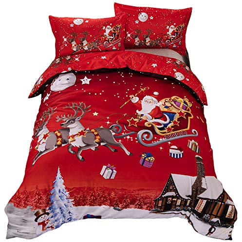 Set da da letto che comprende 1 copripiumino e 2 federe, con motivo natalizio molto morbido, regalo per Natale, King(220x240 cm)