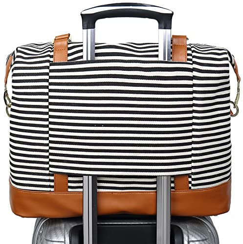 CAMTOP Damen Handgepäck Weekender Reisetasche Canvas Frauen Segeltuch Reise Duffel Carry-on Wochenende über Nacht Schultertasche (Schwarz)