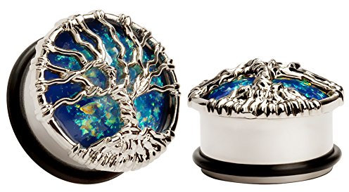 KUBOOZ Ohrenstöpsel blauer Planet silbernen Baum Tunnel Messgeräte trage Piercings Schmuck 10mm bis 25mm