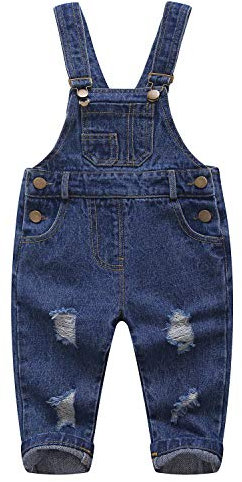 KIDSCOOL SPACE Salopette di Jeans Strappati per Bebè e Bebè in Puro Cotone Blu/Nero,Blu,18-24 Mesi