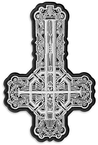 Ghost BC Black and White Grucifix Cross Papa Emeritus Heavy Metal Doom Hard Rock Band bestickter Aufnäher zum Aufbügeln (11,9 x 18,5 cm)