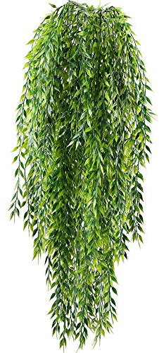 HUAESIN 2 Pcs Künstliche Hängepflanze Weidenblätter Kunstpflanzen Hängend Balkonpflanzen Kunststoff Unechte Pflanzen für Innen Außen Wand Topf Garten Balkon Hochzeit Zuhause Deko Grün