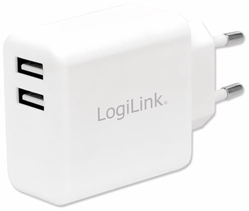 LogiLink PA0210W Fast Charging - USB Steckdosenadapter (2x USB-A, 12W) für Smartphones/Tablets/MP3-MP4 Player/eBooks/Navi/etc. mit Überlade-, Tiefentlade-, Überlast- und Kurzschlussschutz, weiß