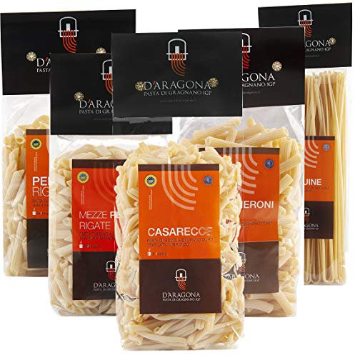 D'ARAGONA PASTA DI GRAGNANO IGP - PACCO SALERNO Formati Misti 5 x 500 GR. Eccellenza Italiana, Pasta di Semola di Grano Duro Trafilata al Bronzo (Maccheroni, Penne, Mezze Penne, Casarecce, Linguine)