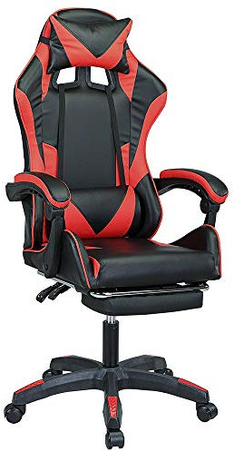 BAKAJI Sedia Poltrona Gaming Scrivana Ufficio Casa in Ecopelle Schienale Reclinabile Cuscino Lombare Poggiatesta Rotazione 360 Gradi Direzionale Altezza Regolabile Base 5 Ruote (Rosso con Poggiapiedi)