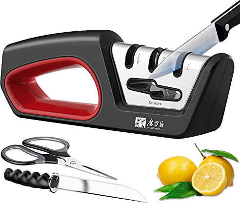 4-in-1 Knife Sharpener Professional - Diamond + Tungsten Steel + Ceramic Blades Tool for Chef's Knives and Scissors
