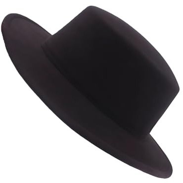 VASANA Fedora-Hut mit Krempe, flache Kirche, Derby-Kappe für Party, Outdoor, Sonnenschutz, Schwarz, Unisex, modisch, klassisch, Wollmischung, 1 Stück, Schwarz