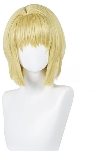 PWEINCY Cosplay Perücke Kurz Blond mit Pony für Halloween Xmas Party Kostüm Blond