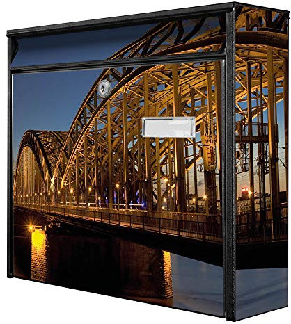 banjado® Burg-Wächter® Briefkasten mit Motiv Köln/Briefkasten ohne Zeitungsfach 32x36x10 cm groß/Briefkasten mit Namensschild A4 Einwurf inkl. Montagematerial & 2 Schlüsseln