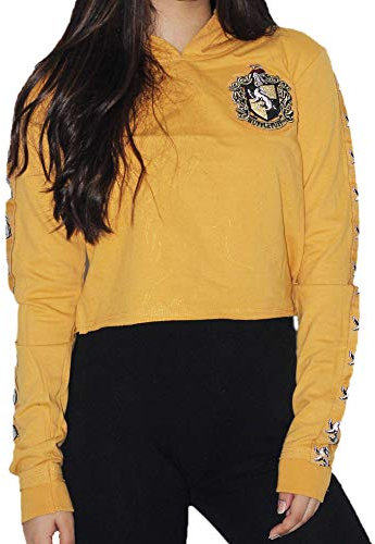 Harry Potter Sweat a Capuche Court pour Femmes/Filles Motif Maison Poufsouffle - Jaune - Small