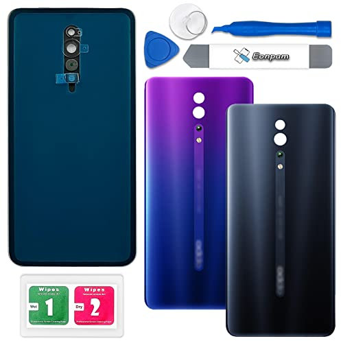 Eonpam Tapa Trasera Vidrio Original para Oppo Reno Z Parte Trasera Reemplazo de Cristal Trasero con Lente de Cámara + Kit de Reparación (Negro)