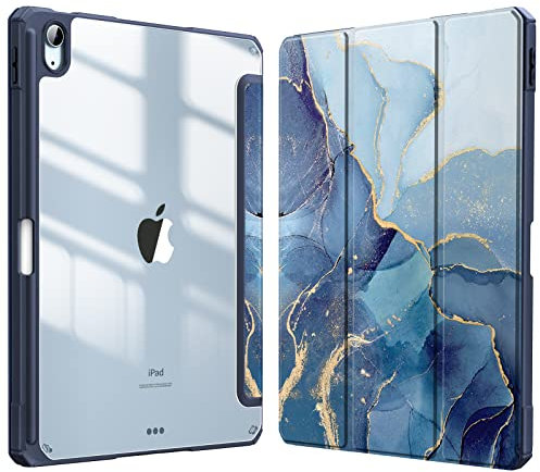 FINTIE Custodia per iPad Air 11 Pollici M3/M2 (2025/2024), iPad Air 5a/4a Gen 10,9 (2022/2020) con Portapenne - Sottile Leggero Trasparente Cover Posteriore con Bordo in TPU Morbido, Ocean Marble
