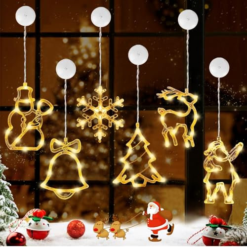 Anyingkai 6er Set LED Weihnachtsbeleuchtung Fenster,LED Saugnapf Weihnachten Lichter,Weihnachts Fensterbeleuchtung Set,Fensterdeko Hängend Fensterlicht,LED Fensterdeko Weihnachten