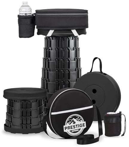 Prestige Outback 2025 Upgraded Collapsible Stool & 3-in-1 Cushioned Carry Bag, Adjustable Height Folding Stool, Telescopic Camping Chair Retractable Seat or Footrest for Outdoors & Travel, Max 620lbs