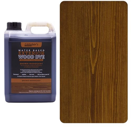 Littlefair's Holzlasur Außen 5ltr - Holzlasur Für Natürliche Holzmaserung - Wasserbasierte Holz Lasur - Schnell Trocknend, Schützt Und Umweltfreundlich - Farbe:Braunes Mahagoni)
