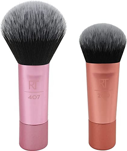 Real Techniques Mini Brush Foundation und Rouge-Duo, Reisegröße, für loses Rouge und flüssige Grundierung, 2-teiliges Set